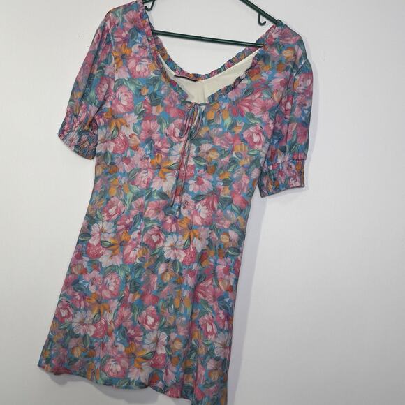 Sadie & Sage Women’s Floral Mini Dress Size Small Pink Blue Puff Sleeve Boho - Picture 1 of 4
